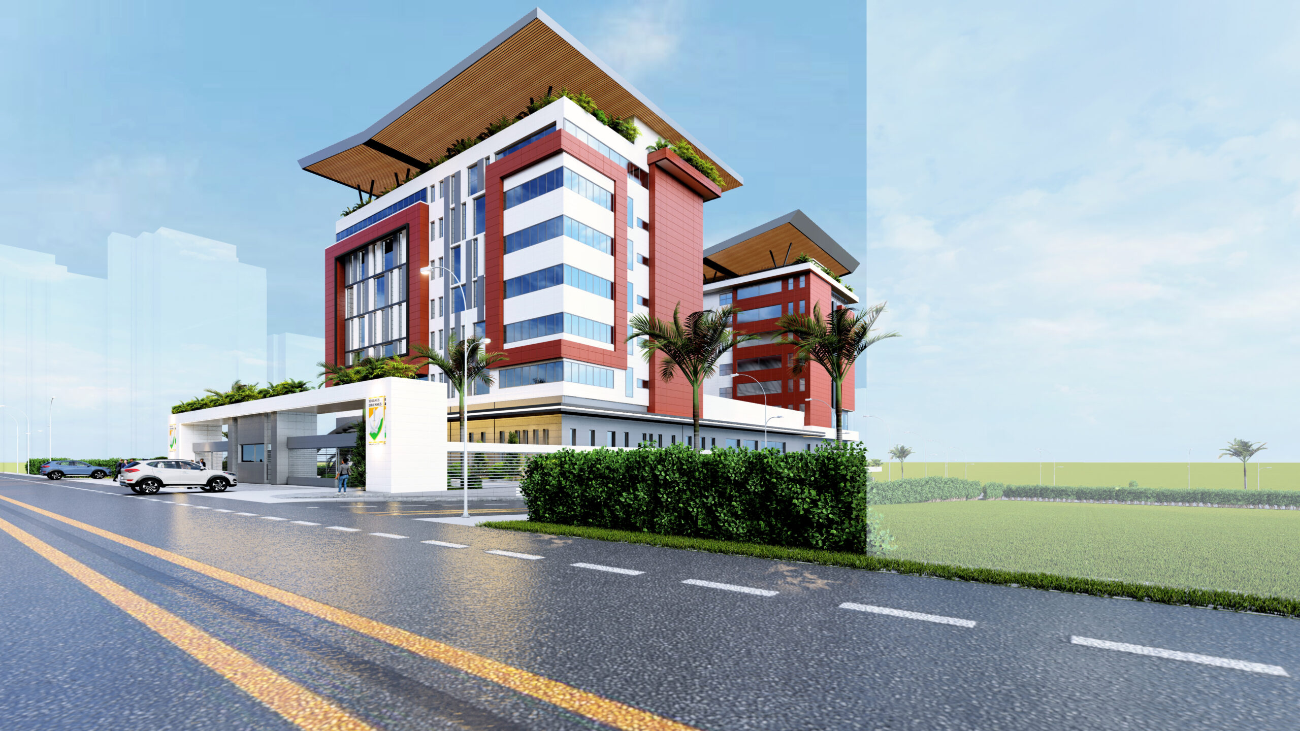 Perspective extérieure du siège de l’administration des Douanes de Côte d’Ivoire publiée par Hiram Architectes